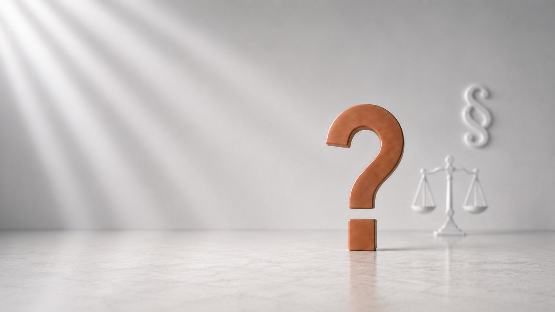 Fragezeichen mit Waage und Paragrafenzeichen - Symbol für rechtliche Fragen und kompetene Strafverteidigung