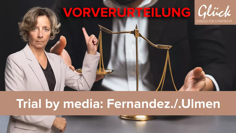 Justizwaage vor Person im Anzug als Symbol für Vorverurteilung in den Medien