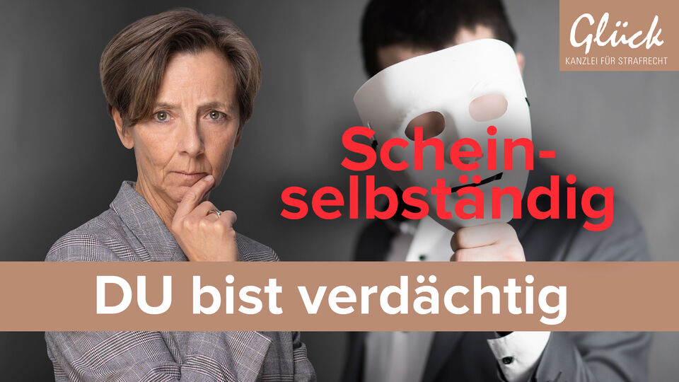 Prüfung der Scheinselbständigkeit durch die deutsche Rentenversicherung angedeutet durch maskierten Mann